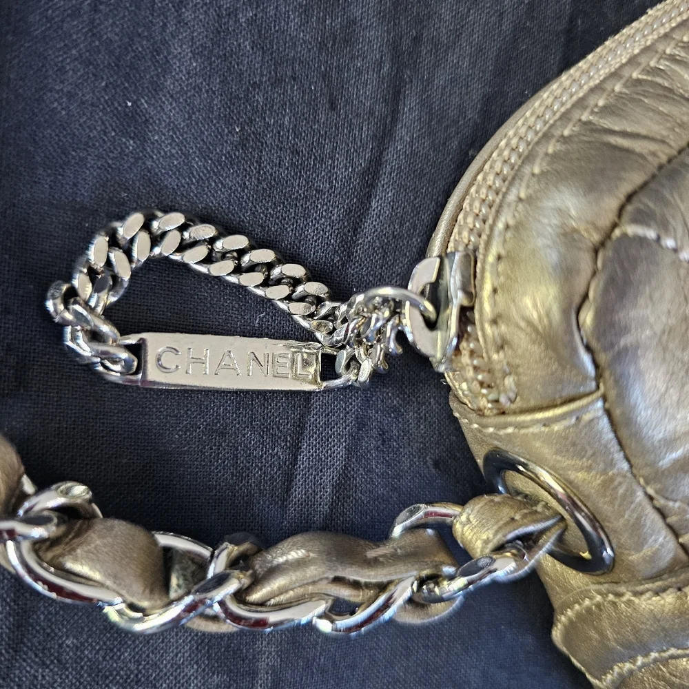 Chanel Vintage Metallic Aged Calfskin Quilted Cotton Club Pochette in Gold - Picture 5 of 16